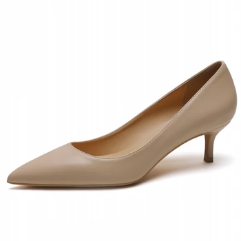 Элегантные Классические женские туфли-лодочки TAFN из натуральной кожи на среднем каблуке, женские модные офисные туфли на высоком каблуке белого телесного цвета A001