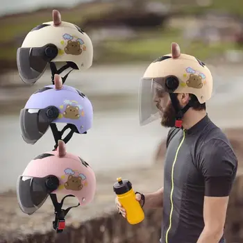 Электрический мотоциклетный шлем с милым медведем, однообъективный козырек, Стильные мотоциклетные шлемы, полезные аксессуары для мотокросса